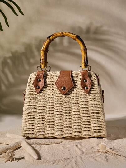 Tropiscape Bolso cruzado de paja estilo coreano, nuevo bolso de mano de paja de moda, bolso tejido, bolso de playa, versátil bolso de mimbre para mujer, esencial para vacaciones, perfecto para viajes, vacaciones, fiestas y playa