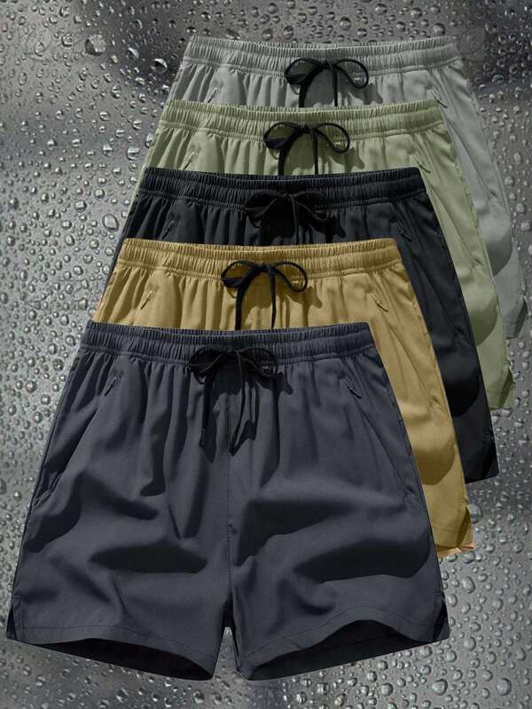 Boyfriend Style Men's Sports Shorts Beach Holiday Sea Play Fashion Solid Color Invisible Zipper Pocket Waist Drawstring Quick Dry Shorts
