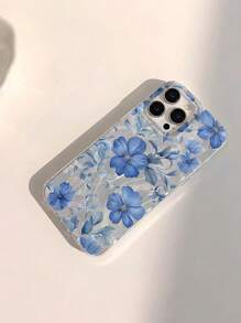 Flower Blue Floral Painted Soft Rubber Shockproof Silver Protective Mobile Phone Case Compatible With Ip16/Ip 15 XR /7/8 /Ip 16 Promax /Ip 13 Case/Caseiphone15Promax/12PROMAX/13PROMAX/14PROMAX 13 14 11 12p14 11p12 Anti-Drop For Women, Compatible With Samsung//Redmi Series S25