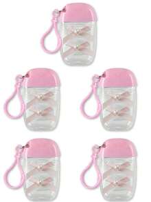 Botella vacía transparente rosa de 30 ml con dispensador de desinfectante de manos, llavero con gancho, tapa abatible blanca, tapa reutilizable, botella vacía portátil rellenable, contenedor cosmético, adecuado para líquido, loción, crema, viajes de negocios, viajes al aire libre, artículo esencial de viaje