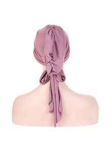 1pc New Solid Color Ruched Tail Bowknot Headband Hat, Fashionable Tied Hat - A - View 5