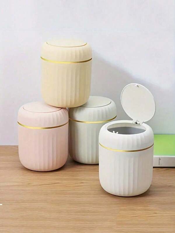 1PC Mini Garbage Bin, Covered Small Trash Can, Desktop Trash Can, Plastic Desktop Waste Paper Basket, Swing-Top Design To Prevent Odor Leakage, Used For Storing Fruit Peel And Paper Scraps On Desk To Keep Tidy, For Bathroom, Home Office Desk Decor,Coffee Table, Office, Living Room, Study