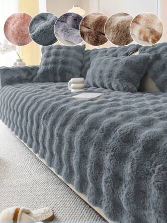 1pc Faux Rabbit Fur Sofa Cover, Winter Warm Plush Pet-Favorite Anti-Slip Furniture Protector Cover For Living Room, Bedroom, Office Home Decor Gifts Birthday Graduation