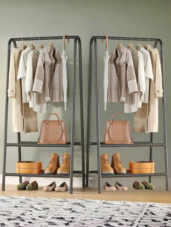 1pc Multifunctional Triangular Iron Shoe Rack & Clothing Hanger, Approx. 24 Inch Wide, Portable Wardrobe Organizer, Movable Storage Rack For Living Room, Bedroom, Office, Holiday Gift, Christmas Gift