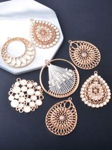 10pcs Boho Zinc Alloy Round Teardrop Flower Enamel Charms, Golden White Color Jewelry Making Pendant, Necklace, Earrings For Women
