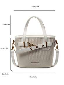 PU Leather Solid Color Mini Bucket Bag, Versatile Casual Handbag And Shoulder Bag - Beige - View 3