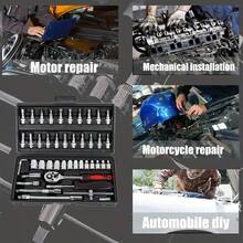 46 Piece Car Repair Tool Set: Ratchet Torque Wrench, Wrench, Screwdriver, Socket Set Combination - Perfect For Car Repair And Sliding Tool Set - Nhiều màu - Xem 9