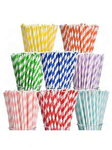 25pcs Glitter Bow Decor Straws, Cute Cartoon Stripe Paper Straws,Tableware For Kitchen Dining Supplies Birthday Party Wedding Gender Reveal Bridal Shower Decorations Party Supplies,School Supplies - Multicolor - View 1