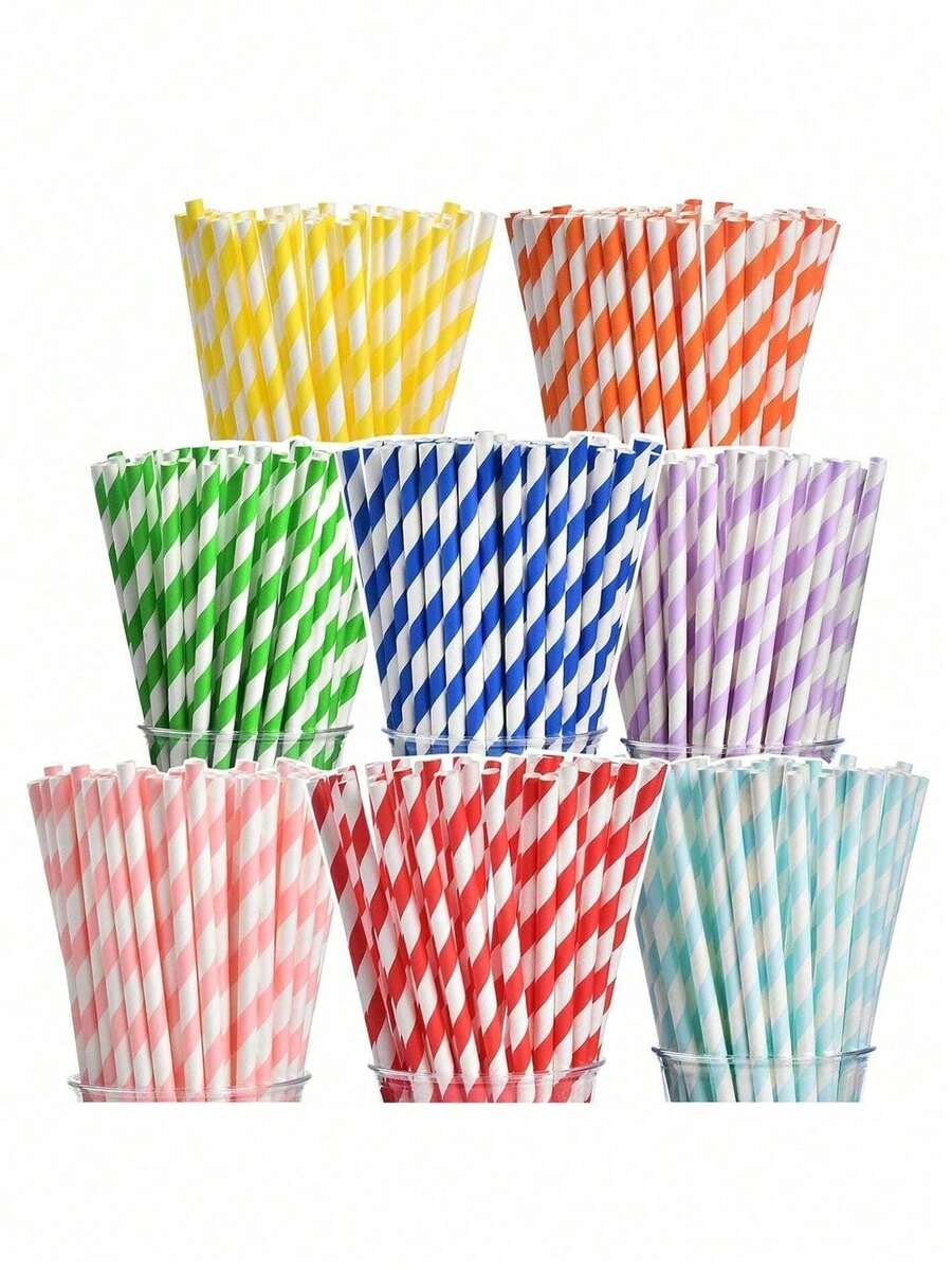 25pcs Glitter Bow Decor Straws, Cute Cartoon Stripe Paper Straws,Tableware For Kitchen Dining Supplies Birthday Party Wedding Gender Reveal Bridal Shower Decorations Party Supplies,School Supplies - Multicolor - View 1