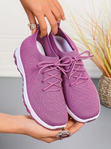 [Lila Damen Sportliche Sneaker] Rutschfeste flache Low-Top, Zweifarbige Außensohle, mit atmungsaktivem Premium-Mesh-Obermaterial, geeignet für den ganzen Tag, Laufen, Wandern, Fitnessstudio Training und Lässig
