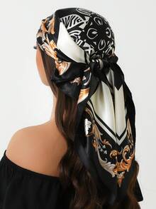 1pc Women's 35.4inch Luxury Square Scarf, Fashion Sunscreen Shawl Neckerchief, Printed Pattern Stylish Versatile Square Silk Scarf - Multicolor - View 2