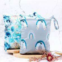 2 Pcs Cartoon Wet Bag, Waterproof Polyester Beach Diaper Laundry Baggie, Large Swimmer Dry Pouch, Small Makeup Cosmetic Travel Zipper Storage Toiletry Handbag For Girl