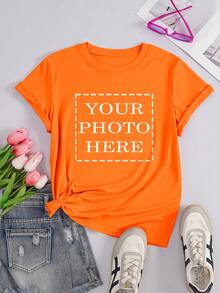 Customized Sports Personalized Gifts, Customized Women's T-Shirts, Add Photos (Selfie/Landscape/Family Portrait/Friends/Couples/Patterns/Pets, Etc.), Design Your Exclusive Personalized Printed T-Shirt As A Gift. - Orange - View 3