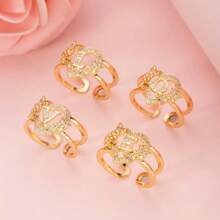 1 pièce Bague cœur initiale en or avec cubic zirconia cubique exquise. 26 lettres de A à Z, personnalisé avec nom. Anneau de manchette floral réglable ouvert. Bijoux personnalisés pour femmes et filles, convient pour usage quotidien, anniversaire et cadeaux
