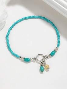 Women's Turquoise Beaded Tassel Anklet, Metal Ring Chain, Suitable For Daily And Gift Occasions, All Seasons, Resort Style - Multicolor - View 2