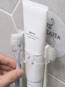 Estante adhesivo para cepillos de dientes, soporte para cepillos de dientes montado en la pared para el baño, almacenamiento plegable de cinco agujeros, soporte para pasta de dientes y cepillos de dientes, estante de almacenamiento multifuncional que puede guardar maquinillas de afeitar y bolas de baño, ahorra espacio en el mostrador, accesorios de baño