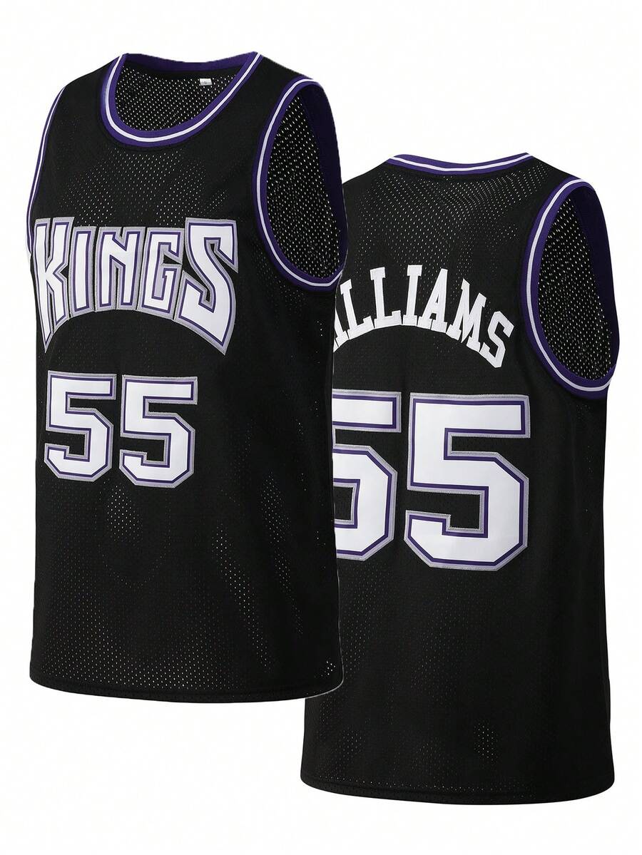 Atonmore 男子篮球球衣，55号黑色，刺绣缝制篮球上衣，无袖背心 - 黑色 - 查看 1