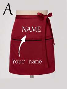 1pc Customized Unisex Polyester Apron With 2 Pockets, Short Half Waist Waiter Apron Work Uniform For Kitchen Supplies, Waitress Waiter Server Short Aprons Ideal For Waiters, Chefs, And Kitchen Supplies, Durable And Comfortable Half Waist Work Uniform
