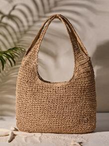 Tropiscape Medium Solid Color Double Handle,Perfect For Summer Travel Vacation, Straw Purse, Straw Beach Bag, Beach Necessities, Beach Essentials,Beach Stuff & Summer EssentialsSchool Bag,Large Capacity,Lightweight,Portable,Classic Casual, Suitable For Teen Girls Women College Studentsvacation,Holiday,Outdoors, Travel, Outings, Vacation Bag For Summer