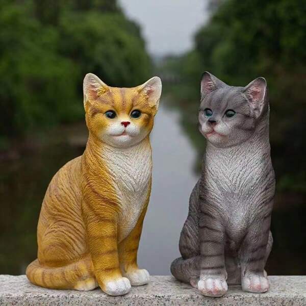 Outdoor Garden Yard Decoration Cute Resin Lifelike Cat Statue, Animal Figurine Ornament, Living Room Craft Home Decor