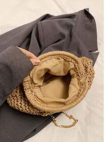 Fashion Design Straw Bag For Women, Popular Fashion Niche Woven Mori Style Artistic Style Chain, Shoulder Bag, Casual All-Match Crossbody Bag For Women, Suitable For Going Out, Dating, Shopping, Gift Giving, Commuting