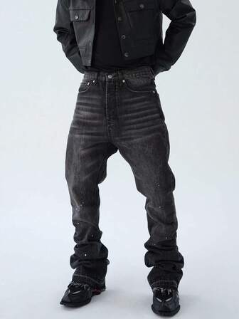 直筒喇叭裤、时尚洗水牛仔裤、棉质斜口袋裤