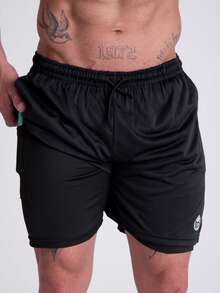 2 In 1 Bermuda Shorts With Hidden Cell Phone Pocket - Gym - 燧石 - 查看 3