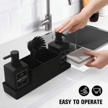 6pcs/Set Kitchen Sink Countertop Organizer Set, Plastic Soap Dispenser With Sponge Holder, Dish Brush, Sponges And Storage Tray, Modern Design For Home Cleaning Bathroom Decor Fall Decor Bathroom Accessories Back To School