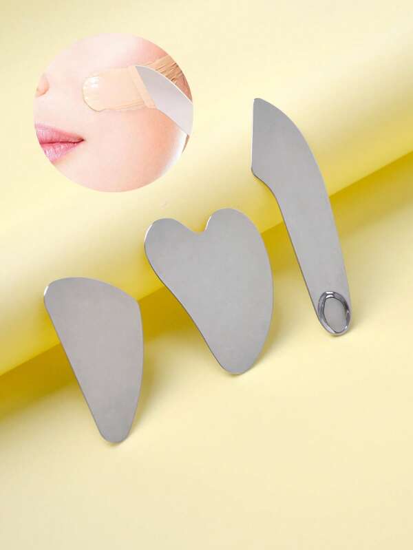 1/2/3 Pcs Set - Stainless Steel Foundation Spatula, Mixing Stick, Face Scraper - Contoured To Face Profile. For Skin Care, Relieving Facial Fatigue, Facial Massage Tool, Washable And Durable.