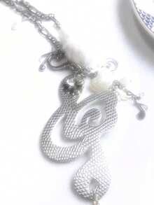 珠宝音符翅膀心形吊坠项链女士原宿配饰韩国时尚链条项链朋克 - 銀色 - 查看 2