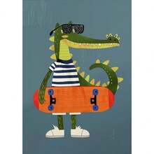 1PC Optional Frame Modern Funny Animals Rabbit Dog Bear Cat Lion Skateboard Posters Prints Crocodile Wall Arts Canvas Room Decor ,Wall Art With Frame - Multicolor - View 30