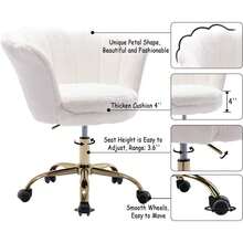 Chairus Home Office Chair, Velvet Swivel Chair, Height-Adjustable Desk Chair With Petal Backrest, Gold-Plated Base, Armchair For Bedroom/Dressing Table - trắng - Xem 4