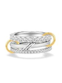 1 Set de Anillos de Mujer Chapados en Cobre con Circonita Artificial, Anillos Apilables Dorados Que no se Desvanecen, Mejor Joyería Decorativa para Señoras