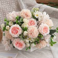 3 Bunches Artificial Peony Hydrangea & Chrysanthemum Bouquet, Real Touch Faux Flowers, Bridal Hand Bouquet,Home Office Decor, Flower Arrangements Artificial Centerpiece, Outdoor Garden Yard Wedding Birthday Bridal Shower Decor,Fall Decor,Autumn