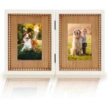 Triple Hinged 3 Picture Frame 4X6 Distressed Wooden Photo Frame For Tabletop Display Picture College Frame Holiday Christmas Home Decor - boho 4X6 White - View 1