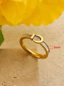 1 件金色不锈钢新款时尚首饰嵌入式贝壳皮带扣戒指女式首饰