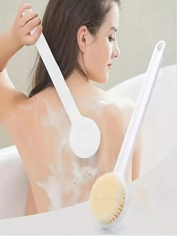 1pc Long Handle Soft Bristle Body Brush - Ergonomic Shower Scrubber For Exfoliating, Massaging And Back Cleaning, Exfoliation Massage Tool To Improve Blood Circulation And Fat Burning - White Plastic Design Unisex - Bathroom Accessories Body Brush | Neutral Color Bath Brush (Color & Pattern Randomly Sent)