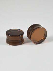 1 par de enchufes y túneles de vidrio para dilataciones - marrón oscuro tipo café expreso, con doble pestaña, expansores de peso corporal para pendientes estirados