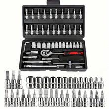 46 Piece Car Repair Tool Set: Ratchet Torque Wrench, Wrench, Screwdriver, Socket Set Combination - Perfect For Car Repair And Sliding Tool Set - Nhiều màu - Xem 4