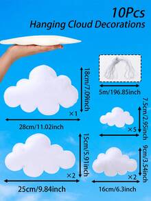 10pcs 3D Cloud Felt Hanging Decor, Ideal For Decorating Ceilings, Walls, Birthdays, Weddings, Parties, Stages And More