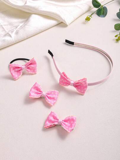 3/4/6 件女孩妈妈时尚可爱蝴蝶结波尔卡圆点配饰套装，优雅甜美蝴蝶结发带发夹和头带，适合母亲节、日常和派对使用的发饰套装