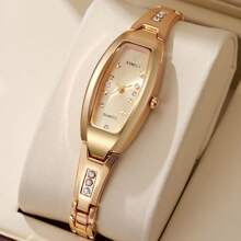 1 pieza Reloj de pulsera de cuarzo de estilo casual y elegante para mujer con esfera decorada con rhinestones y correa de acero, sin estuche de reloj incluido