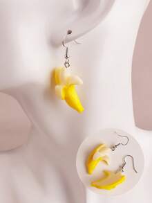 1 Pair Fun, Creative, Cute Food Toy Simulation Mini Banana Earrings, Personalized And Playful Girl Heart Earrings, Designed With A Sense Of Three-Dimensional Pendant Earrings, Suitable For Women's Daily Wear - Yellow - View 2