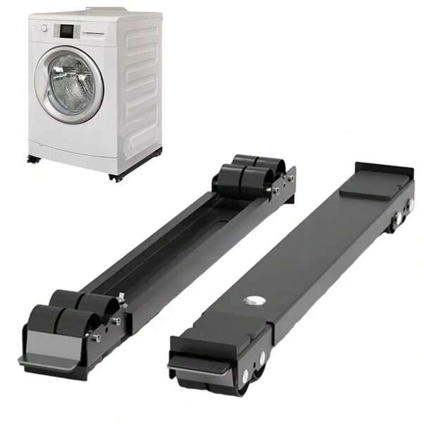 Waschmaschinenuntergestell 2er Set Geräterollen für Waschmaschinen und Kühlschränke ausziehbar 45cm - 70cm mit 24 Rollen, Bremse, Tragkraft bis 300kg, schwarz