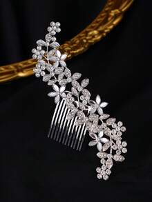 1 pieza Peineta con incrustaciones de rhinestones de alta gama para mujer, tocado de novia, multicolor, de alta densidad y no deformable - Plateado - Ver 12