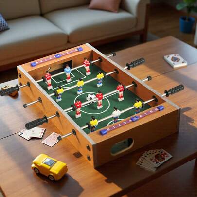 DARDVORLAG Mini Tischkicker aus Holz, Tischfußballspiel für Kinder & Familie, perfektes Geschenk für Jungen, inkl. 6 Spielerstäbe, 2 Tore, 2 Bälle (1,5 cm), Ideal für Kinderzimmer und Familienabende