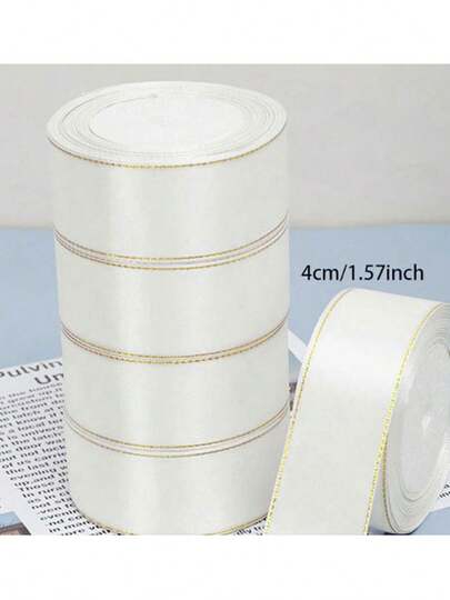 25号白色双面金边缎带，0.6/1/2.5/4厘米多色边框，适用于礼品包装、手工艺品、发夹、婚礼派对装饰以及头饰和服装用品