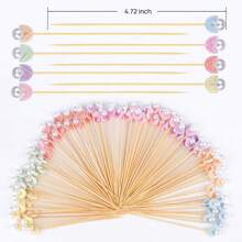 [Quantity Options] Bamboo Flower Bud Mixed Color Decorative Bamboo Skewers, With Flower Top, Simple Ins Style, For Hamburger, Fruit, Food Decoration, Party, Wedding, Back To School, Gathering, Gift, Healthy Handling Of Food