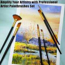 Set de 36 piezas de pinceles profesionales de artista - Pinceles de mango de madera versátiles para pintura al óleo, acrílica, acuarela - Desde trazos finos hasta amplios, pinceles para lienzo, de vuelta a la escuela, útiles escolares - Multicolor - Ver 8