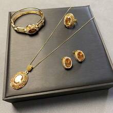 1set Handmade Women Jewelry Set Including Pendant Necklace, Earrings, Ring, Bracelet, Turkish Sultanite Color Changing Stone, Cubic , Beryl, Premium Electroplated Durable & Fashionable - Five-piece Set - View 7